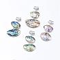 Brass Abalone Shell Oval Big Pendants, with Scarf Bail Beads, 53~63x30~40x6.5mm, Hole: 7x3mm