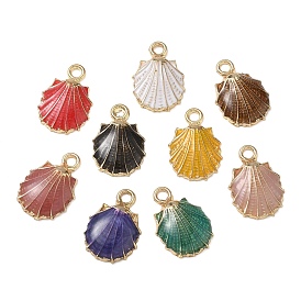 Alloy with Enamel Pendants, Shell Shape Charms, Cadmium Free & Nickel Free & Lead Free, Golden