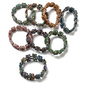 Jaspe impérial naturel teint avec bracelets extensibles en perles de résine, rectangle