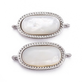 Natural White Shell Links Connectors, with Brass Findings, Oval