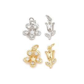 Латунные микропаве прозрачные кубические циркониевые подвески, цветок, долговечный, без кадмия и без свинца, стойки покрытие, с целью перехода в кольце