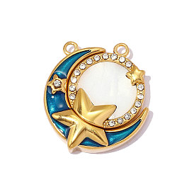 304 нержавеющей стальной эмали подвески, очарование луны и звезды, с раковиной и горный хрусталь, реальный 18 k позолоченный, ионное покрытие (ip), долговечный