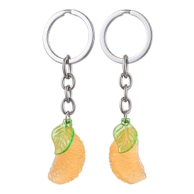 2Pcs Orange Slice Resin Keychains, with Alloy Split Key Rings