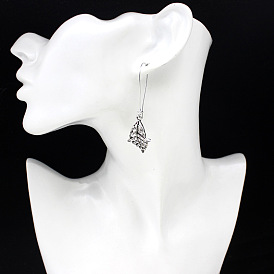 Bohemian Vintage Ethnic Long Hollow Leaf Pendant Earrings with Water Diamond and Cutout Leaves