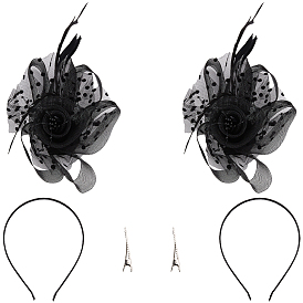 Gauze Feather Flower Hair Bands for Women, Bride Hair Accessory