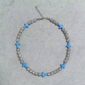 Collares de cuentas de pedrería de acrílico y arcilla polimérica, cruzar, con cadenas de hierro, Platino