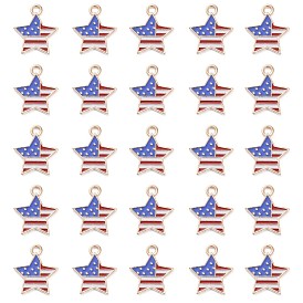 50 colgantes de esmalte de aleación chapados en oro claro del día de la independencia de las PC, 4 estrella de la bandera americana patriótica de julio
