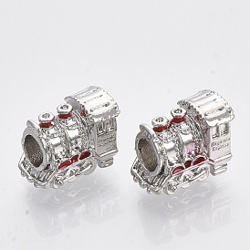Alloy Enamel European Beads, Large Hole Beads, Train, Platinum