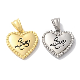 Mother's Day Ion Plating(IP) 304 Stainless Steel Pendants, Heart wirh Word Mom Charm