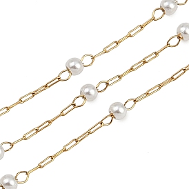 304 цепи из нержавеющей стали, круглые, с абс пластмассовыми жемчужными бисером, ионное покрытие (ip), несварные