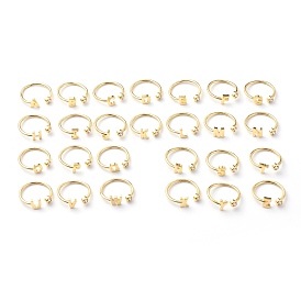 Latón micro pavé claro anillos de brazalete de circonio cúbico, anillos abiertos, larga duración plateado, alfabeto, letra a Z ~