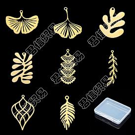 8Pcs 8 Style Ion Plating(IP) 201 Stainless Steel Pendants, Laser Cut, Leaf