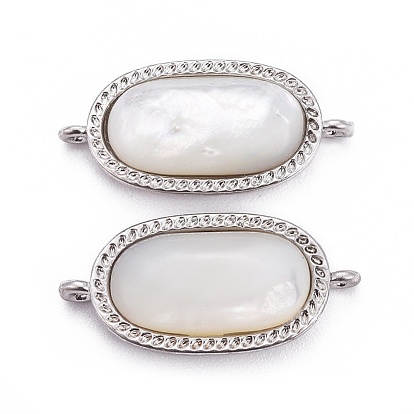 Natural White Shell Links Connectors, with Brass Findings, Oval