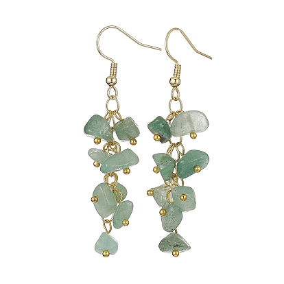 Natural & Synthetic Mixed Gemstone Chips Dangle Earrings, Golden 304 Stainless Steel Cluster Earrings