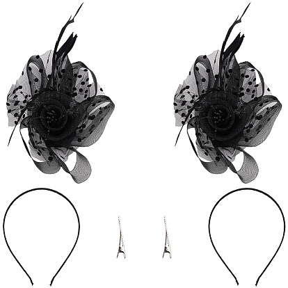 Gauze Feather Flower Hair Bands for Women, Bride Hair Accessory