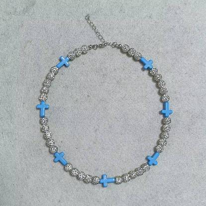 Collares de cuentas de pedrería de acrílico y arcilla polimérica, cruzar, con cadenas de hierro, Platino