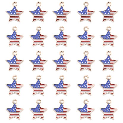 50 colgantes de esmalte de aleación chapados en oro claro del día de la independencia de las PC, 4 estrella de la bandera americana patriótica de julio
