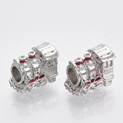 Alloy Enamel European Beads, Large Hole Beads, Train, Platinum