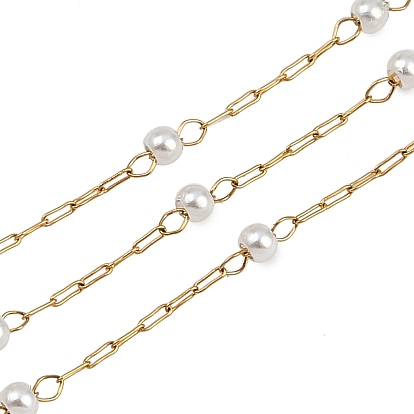 304 цепи из нержавеющей стали, круглые, с абс пластмассовыми жемчужными бисером, ионное покрытие (ip), несварные