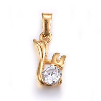 304 Stainless Steel Charms, with Cubic Zirconia, Goose, Clear