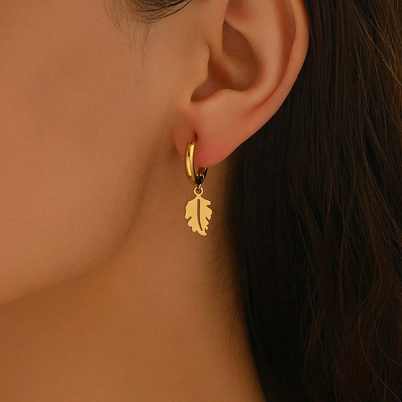 Элегантные серьги-кольца из нержавеющей стали в форме листа