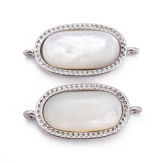 Natural White Shell Links Connectors, with Brass Findings, Oval