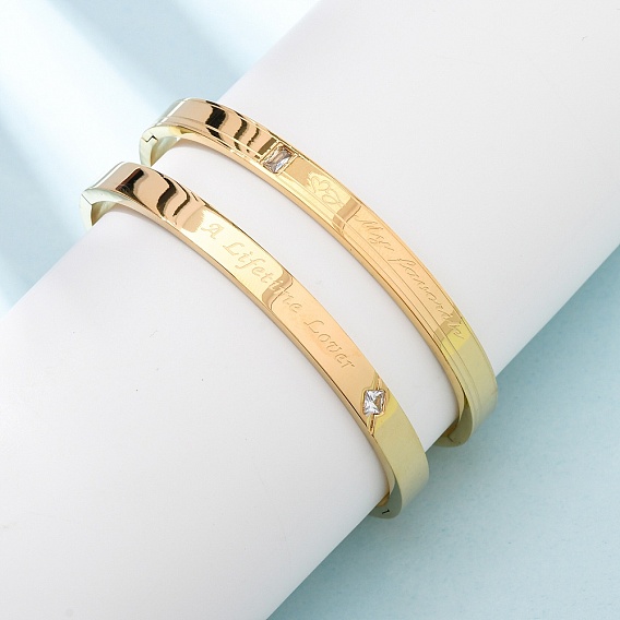 304 Шарнирные браслеты из нержавеющей стали с микропаве из кубических цирконий для женщин, ионное покрытие (ip), долговечный