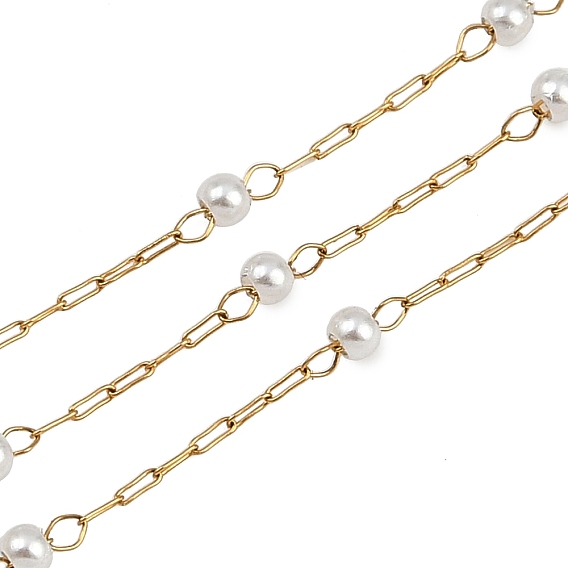 304 цепи из нержавеющей стали, круглые, с абс пластмассовыми жемчужными бисером, ионное покрытие (ip), несварные