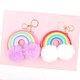 Rainbow Furry Keychain for Women, with Pu Leather, Imitation Rabbit Fur Car Charm Bag Pendant