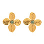 18K Gold Radiant Inlaid Natural African Turquoise Four-Petal Flower Earrings
