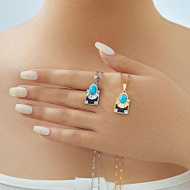 Латунные прозрачные кубические цирконии и черная эмаль прямоугольник с овальными подвесками ожерелья для повседневного ношения