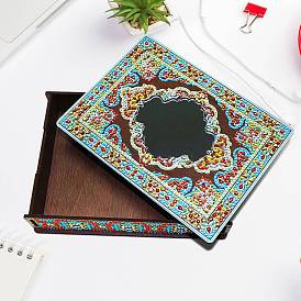 Boîte de rangement pour peinture diamant bricolage avec miroir, boîte en bois décorative amovible à motif de fleurs de mandala, rectangle