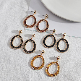 Chic Leather and Metal Earrings with European Style Personality