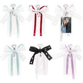 6 pièces de porte-cartes rectangulaires en plastique transparent, avec 6pcs 6 couleurs de décoration de pendentif en ruban nœud papillon en polyester