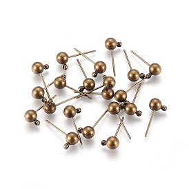 Brass Ball Post Ear Studs, with Loop & 304 Stainless Steel Pins