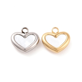304 Stainless Steel Pendants, with Shell, Heart
