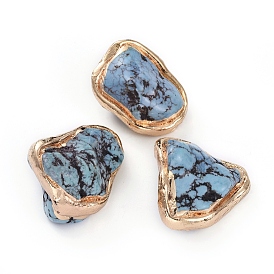 Бусины из природных Говлит, окрашенная и подогревом, с позолоченными краями из латуни, самородки