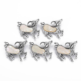 Sheep Alloy Brooch, Natural Shell Lapel Pin with Loop for Backpack Clothes Pendant Jewelry, Cadmium Free & Lead Free, Antique Silver