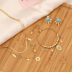 Bohemian Vintage Stainless Steel Necklace Set with Star, Leaf Pendant (N954)