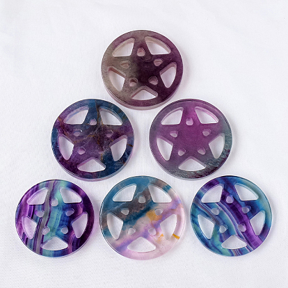 Natural Fluorite Carved Healing Pentagram Figurines, Reiki Stones Statues for Energy Balancing Meditation Therapy
