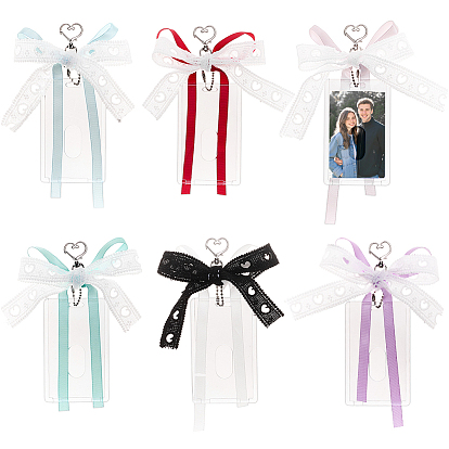 6 pièces de porte-cartes rectangulaires en plastique transparent, avec 6pcs 6 couleurs de décoration de pendentif en ruban nœud papillon en polyester