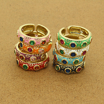 Colorful Ethnic Style Zircon Flower Ring with Vintage Charm and Oil Drop Design