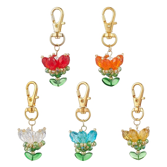 Подвески из цветочного стекла украшения, с бусинами из ракушечного жемчуга и поворотными карабинами из сплава