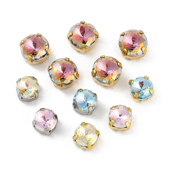 Латунные стеклянные стразы пришивные стразы, квадратный, граненые, разноцветные