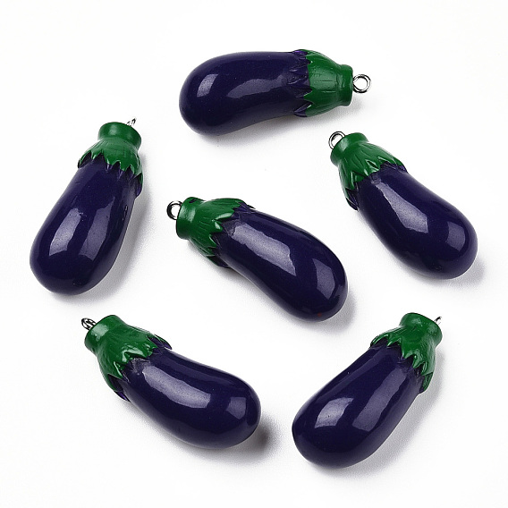 Opaque Resin Pendants, with Platinum Tone Iron Peg Bail, Eggplant