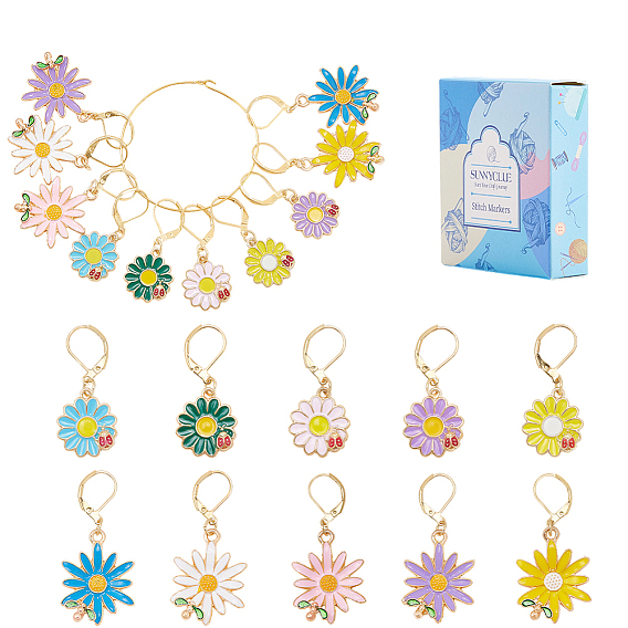 20 шт 10 стили цветок сплав эмаль кулон запирающиеся маркеры стежков, с 304 серьгами из нержавеющей стали