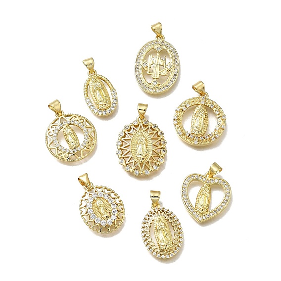 Латунные микро проложить кубического циркония подвески, Дева Мария, стойки покрытие, долговечный, без кадмия и без свинца