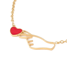 Enamel Gesture Heart Pendant with 304 Stainless Steel Cable Chains for Women Ion Plating(IP), Golden