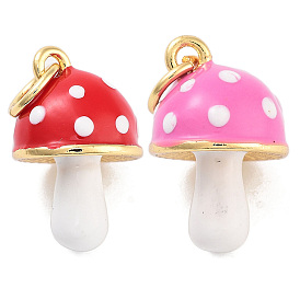 Real 18K Gold Plated Rack Plating Brass Enamel Charms, with Jump Ring, Long-Lasting Plated, Lead Free & Cadmium Free, 3D Mushroom Charm