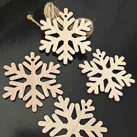 Unfinished Wood Pendant Decorations, Kids Painting Supplies,, Wall Decorations, Christmas Themed, with Jute Rope, Snowflake